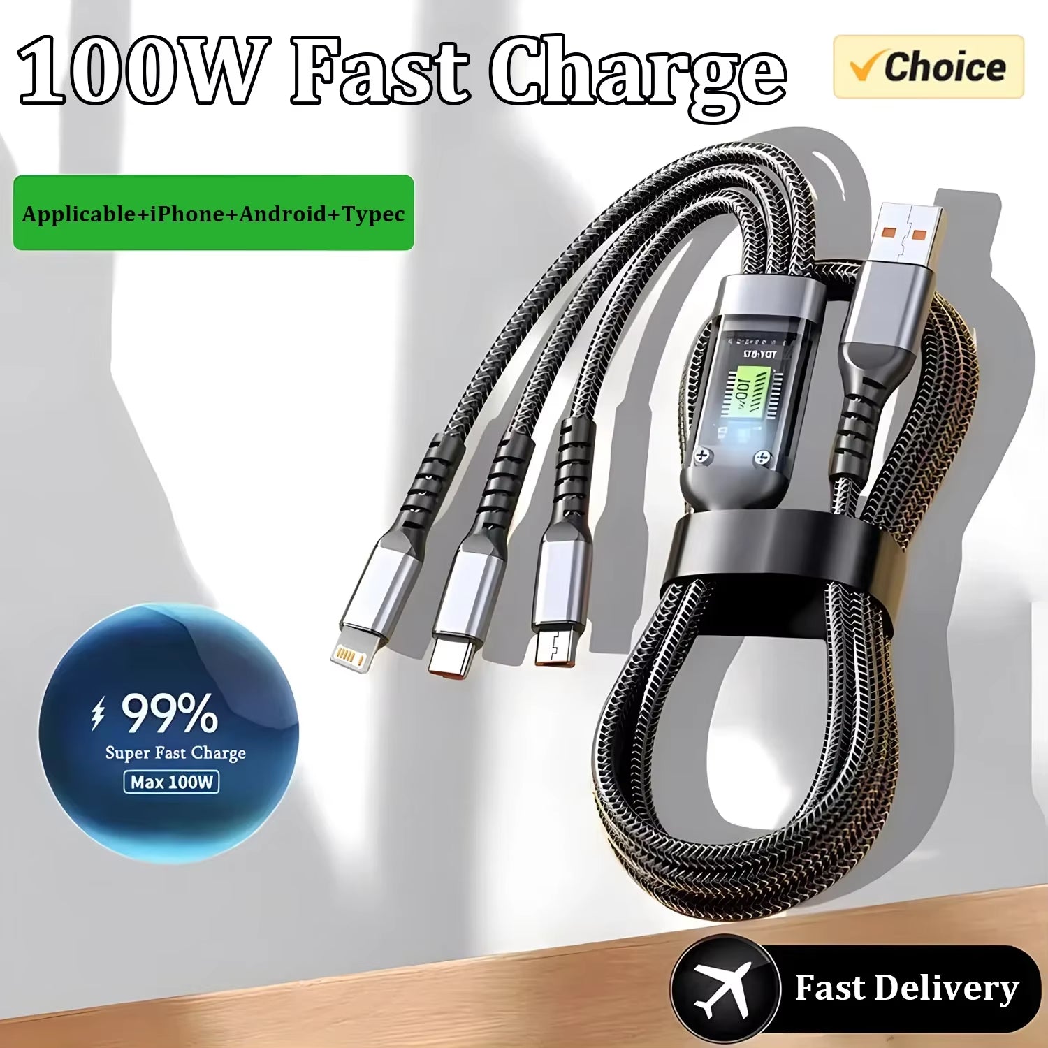 Câble de charge rapide 100 W 3 en 1